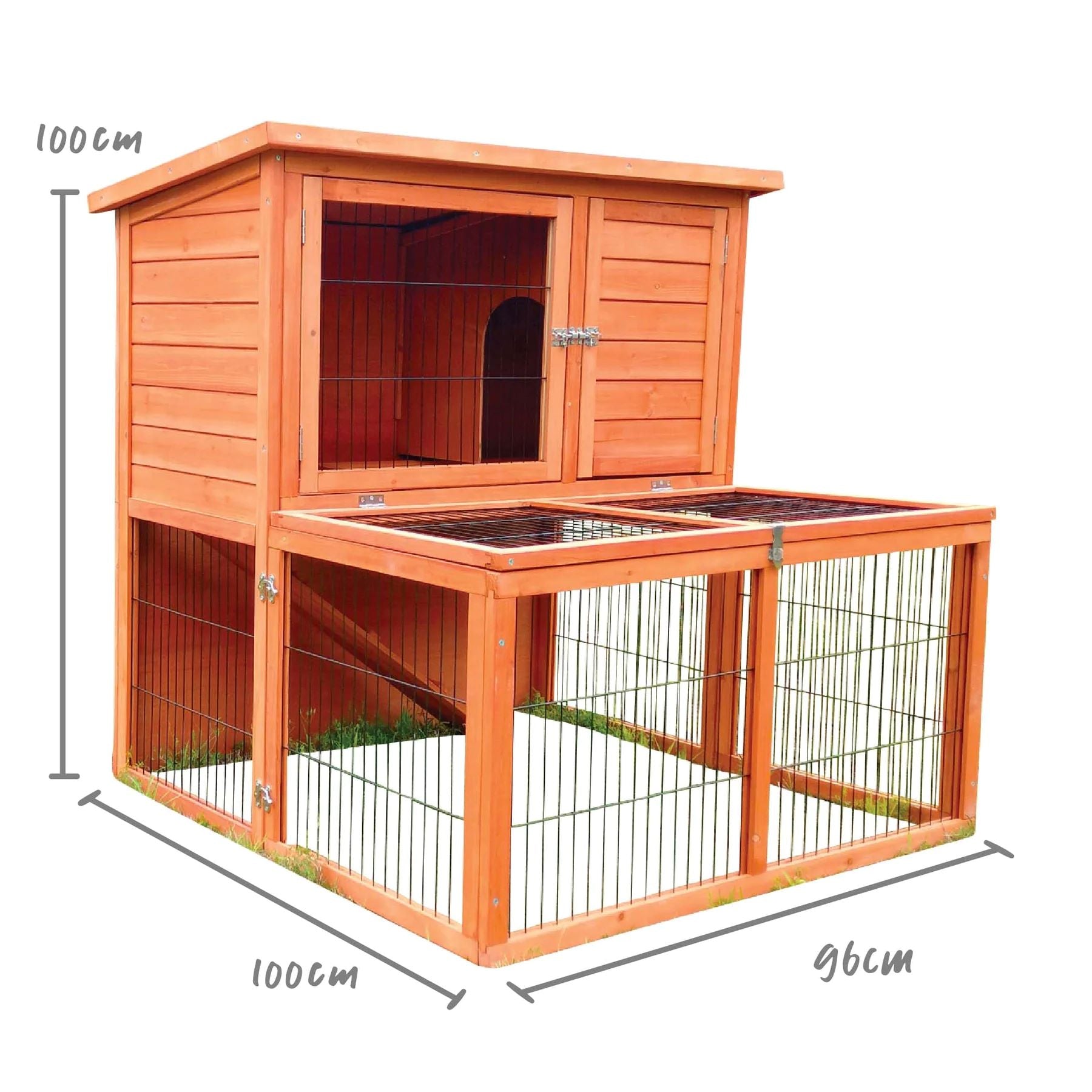 2 STORY WOODEN PET HUTCH & RUN