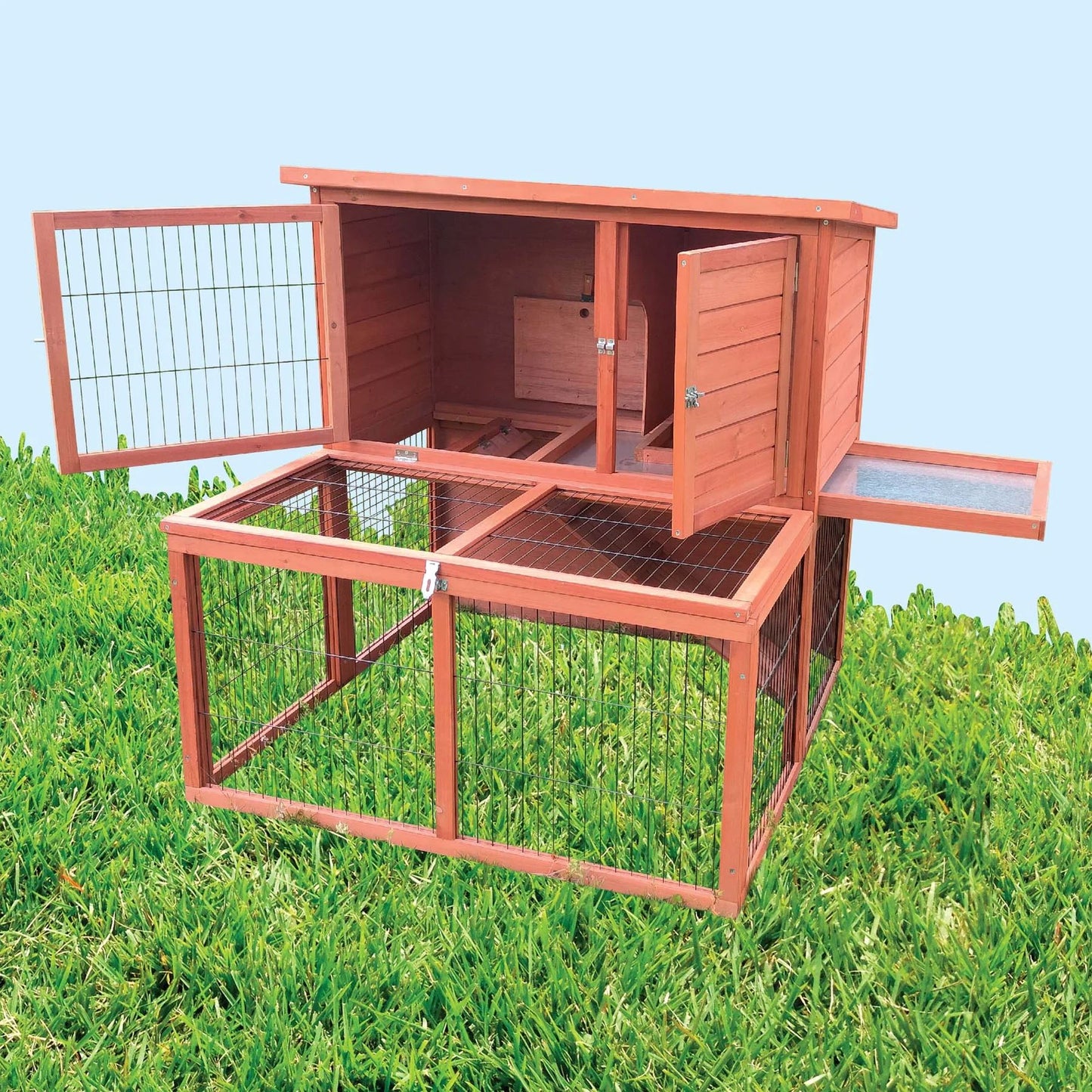2 STORY WOODEN PET HUTCH & RUN
