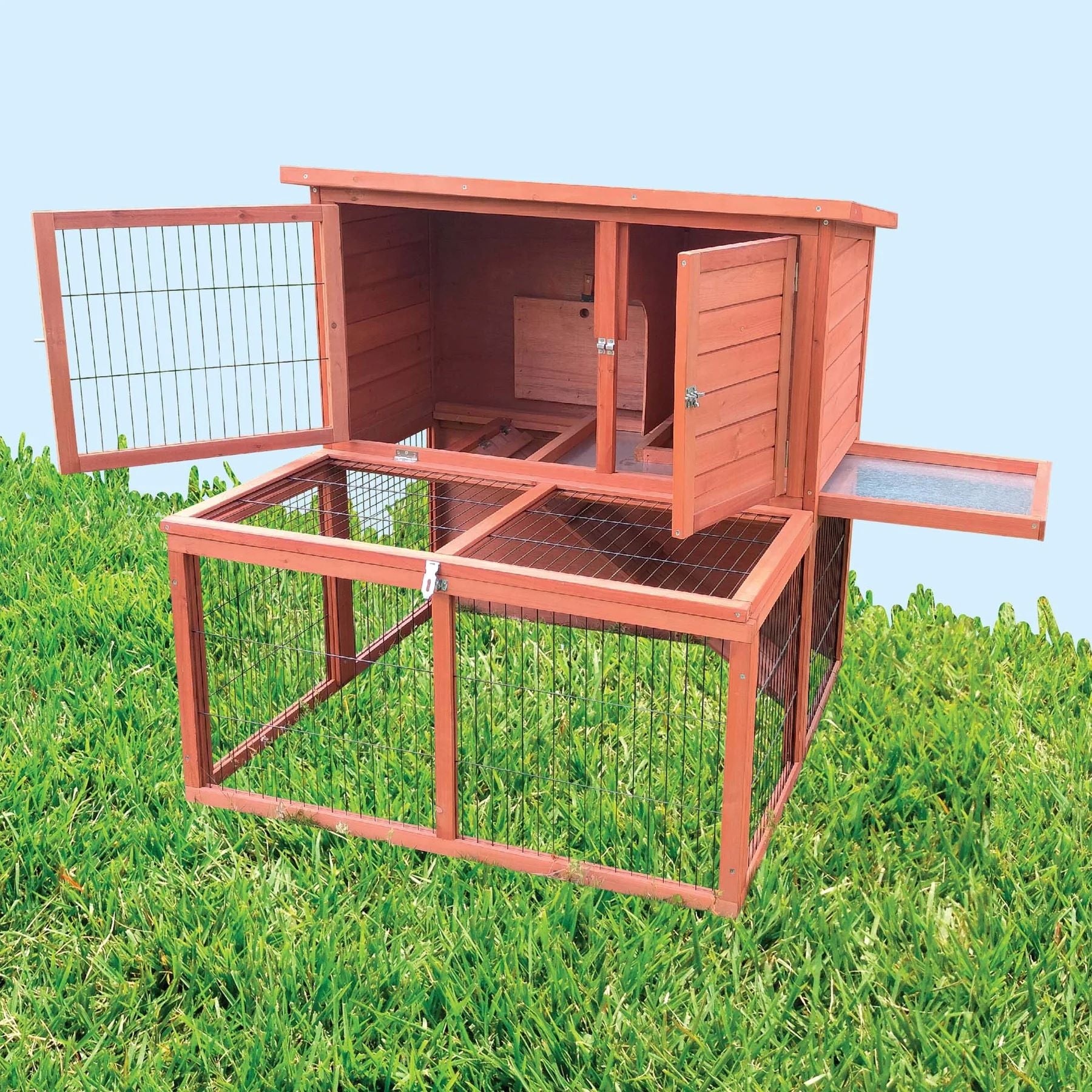 2 STORY WOODEN PET HUTCH & RUN