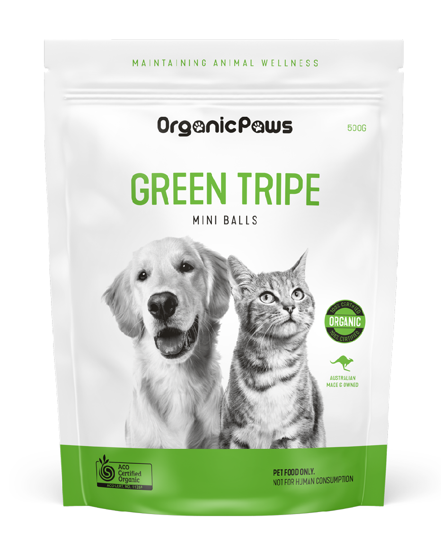 ORGANIC PAWS GREEN TRIP MINI BALLS 500G Gold Coast Pet Centre