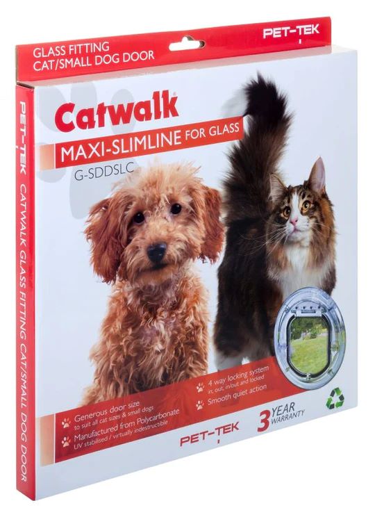 CATWALK MAXI SLIMLINE CAT DOOR FOR GLASS - LARGE WHITE