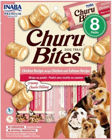 INABA CHURU DOG BITES CHICKEN WRAPS WITH SALMON 96G 6PK