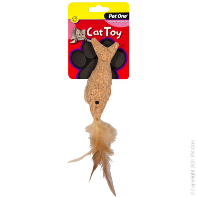 CAT TOY PLUSH CORK FISH W FEATHER