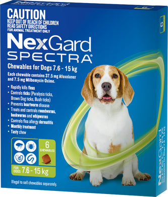 NEXGARD SPECTRA 7.6-15KG 6PK GREEN