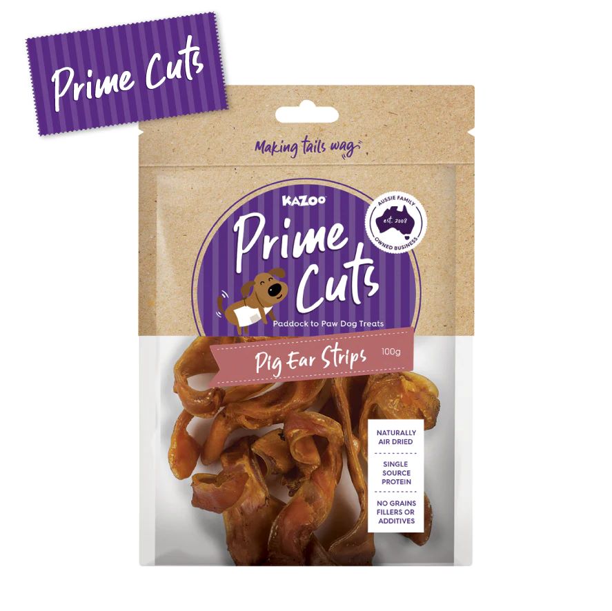 KAZOO PRIME CUTS PIG EAR STRIPS 100G