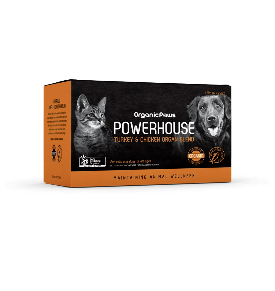 ORGANIC PAWS POWERHOUSE TURCKEY & CHICKEN ORGAN BLEND 1.5KG